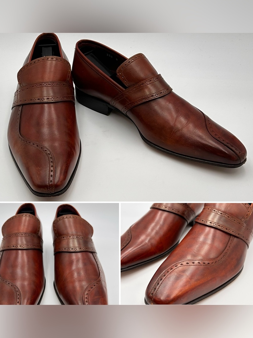 FRATELLI BORGIOLI MENS LOAFERS SZ 8 BURNISHED LEATHER ITALY HANDMADE APRON TOE